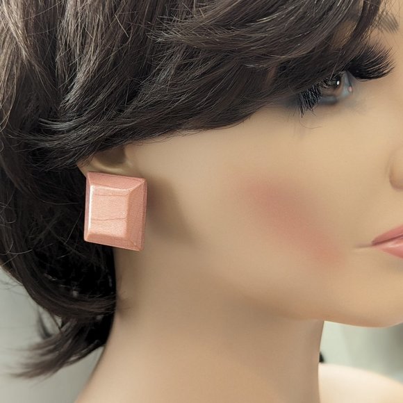 Vintage Wooden Pierced Earrings Fabulous 1970's Post Geometric One is Bone-Wood - Picture 4 of 7